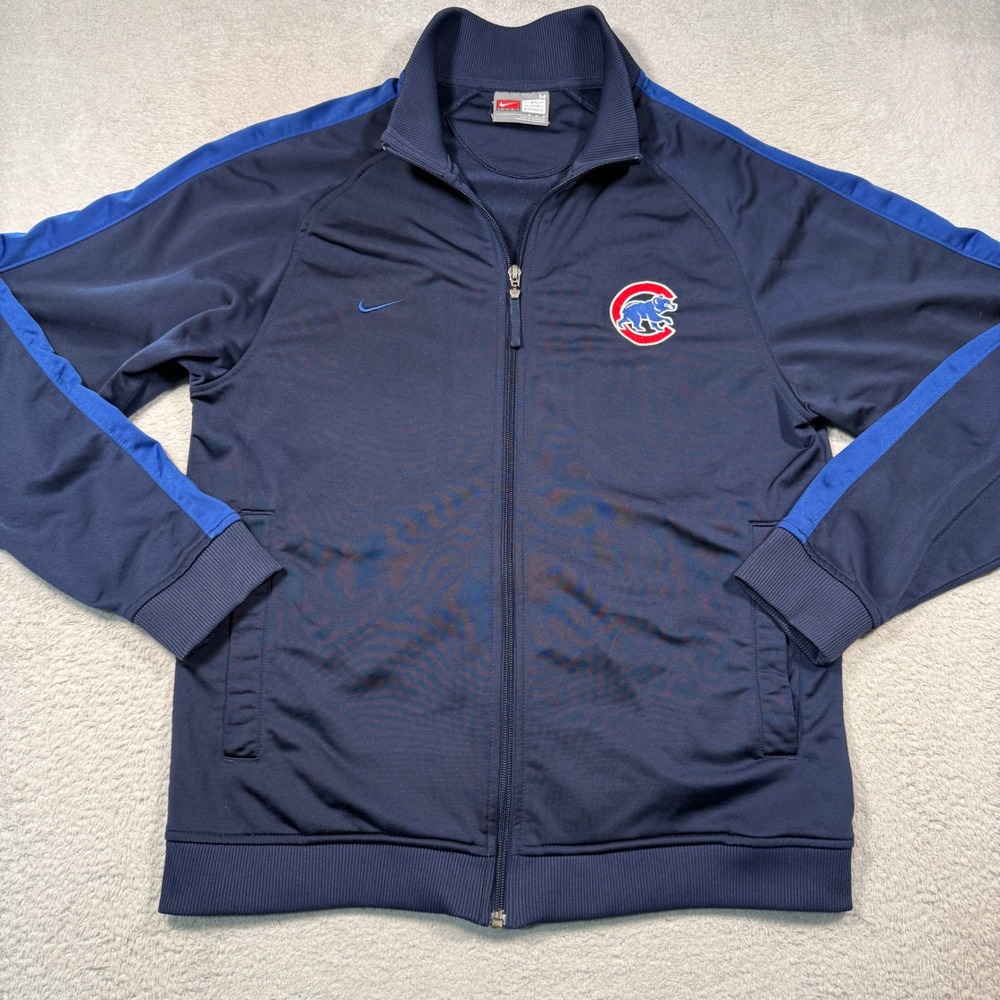 Vintage Y2K Nike Track Jacket Mens M Navy Blue Chicago Cubs MLB 2007 Zip Up